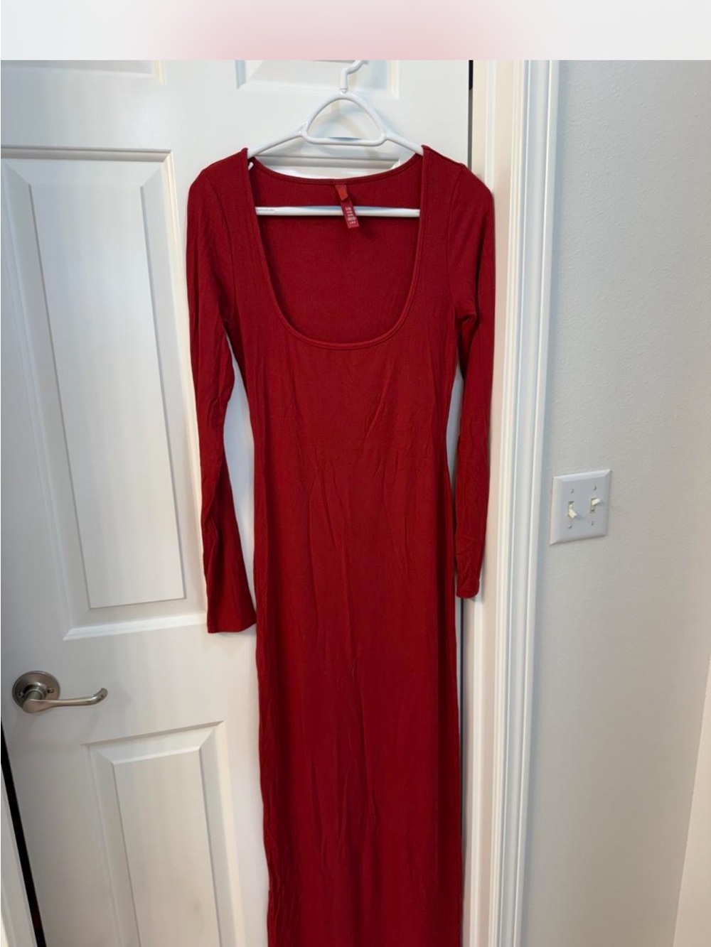 SKIMS Red Scoop Neck Long Sleeve Maxi Dress